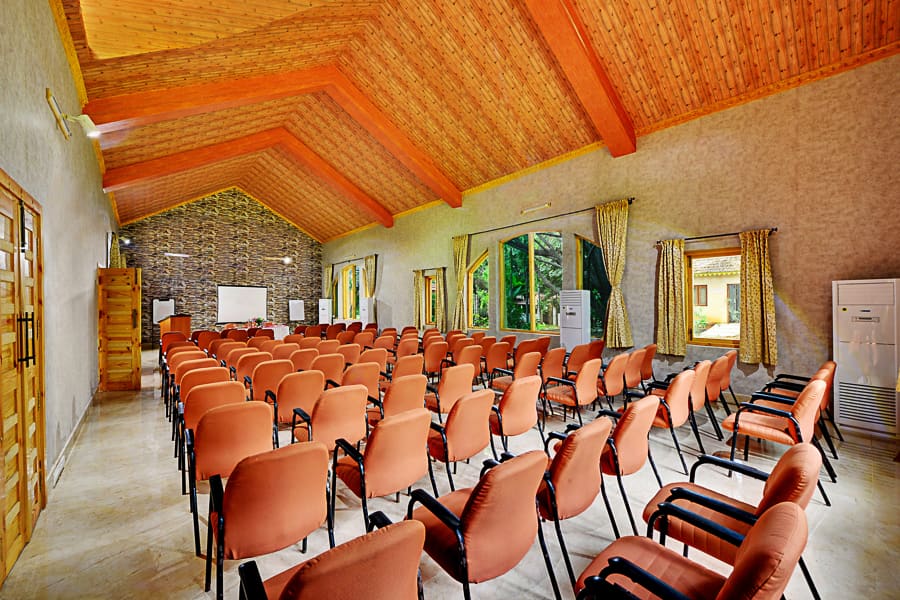 The air-conditioned banquet hall in theatre seating for up to 200