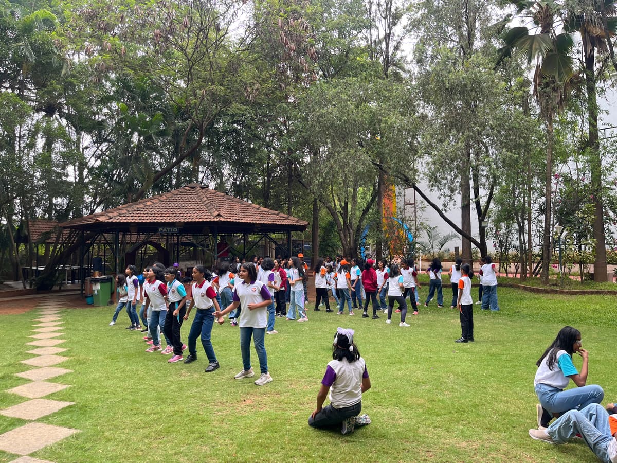 Corporate group doing a team activity on the lawn