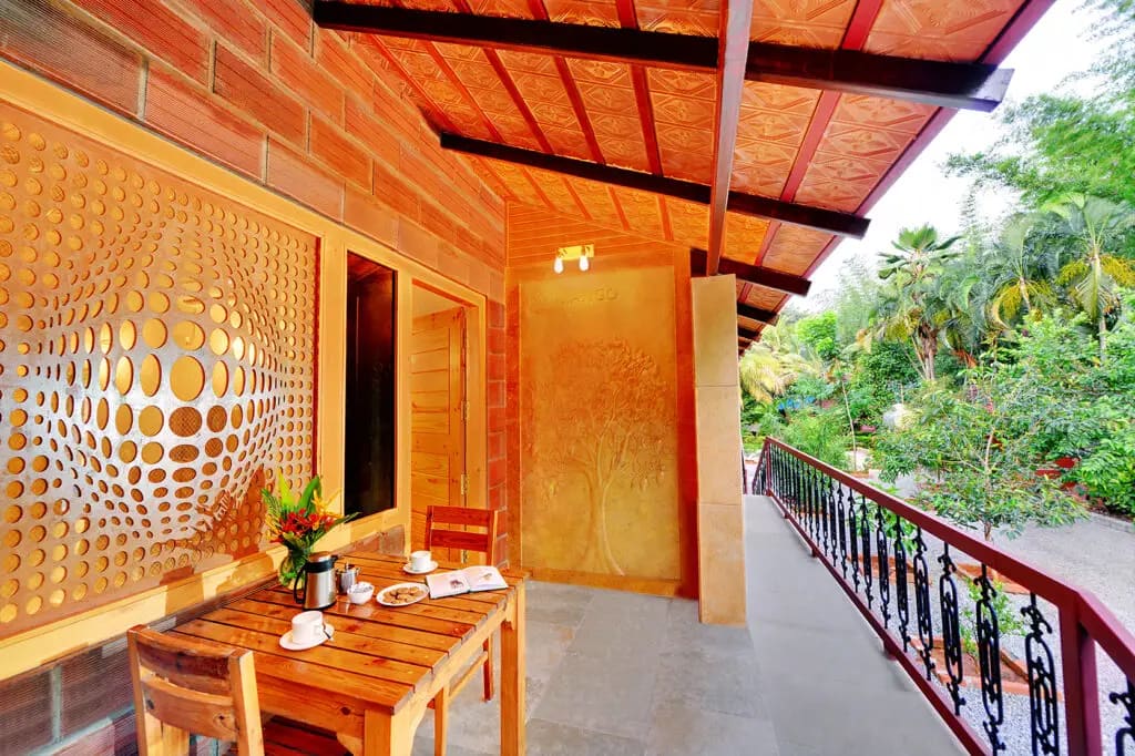 The balcony walkway immediately outside the Suite Rooms, facing the garden